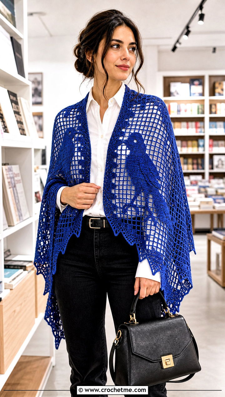 Raven Filet Witch Crochet Shawl With White Shirt And Jeans - 15 Witch Crochet Shawl outfit ideas