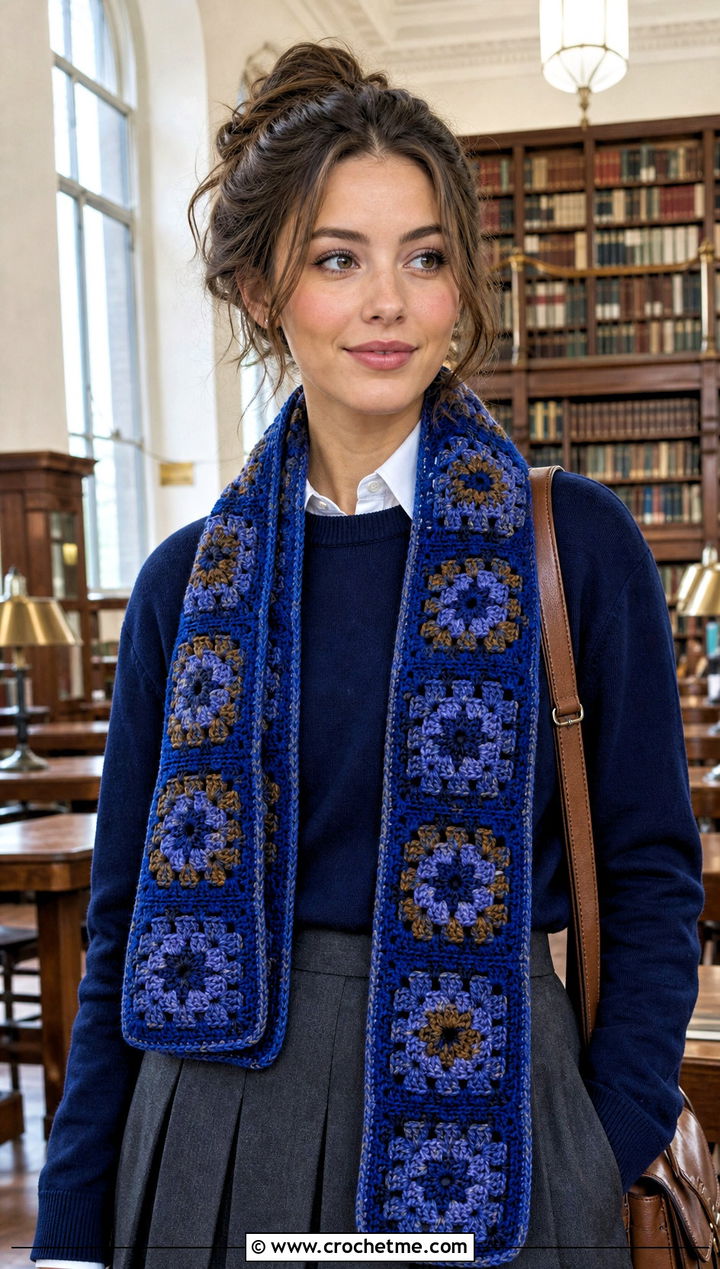 Ravenclaw Granny Square Crochet Harry Potter Scarf With Preppy Skirt - 35 crochet harry potter scarf outfit ideas