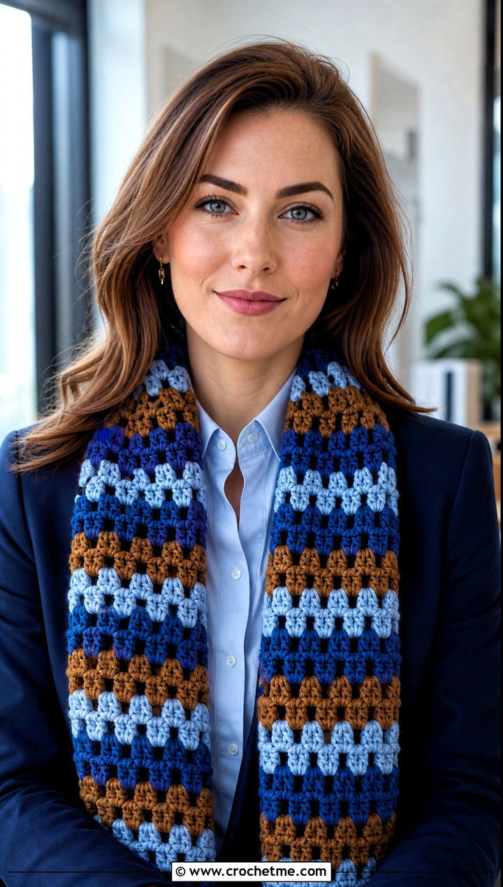 Ravenclaw Granny Stripe Crochet Hogwarts Scarf With Navy Blazer - 30 crochet hogwarts scarf outfit ideas