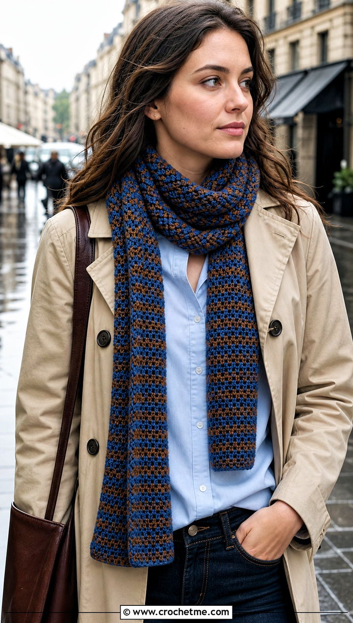 Ravenclaw Moss Stitch Crochet Harry Potter Scarf With Trench Coat - 35 crochet harry potter scarf outfit ideas