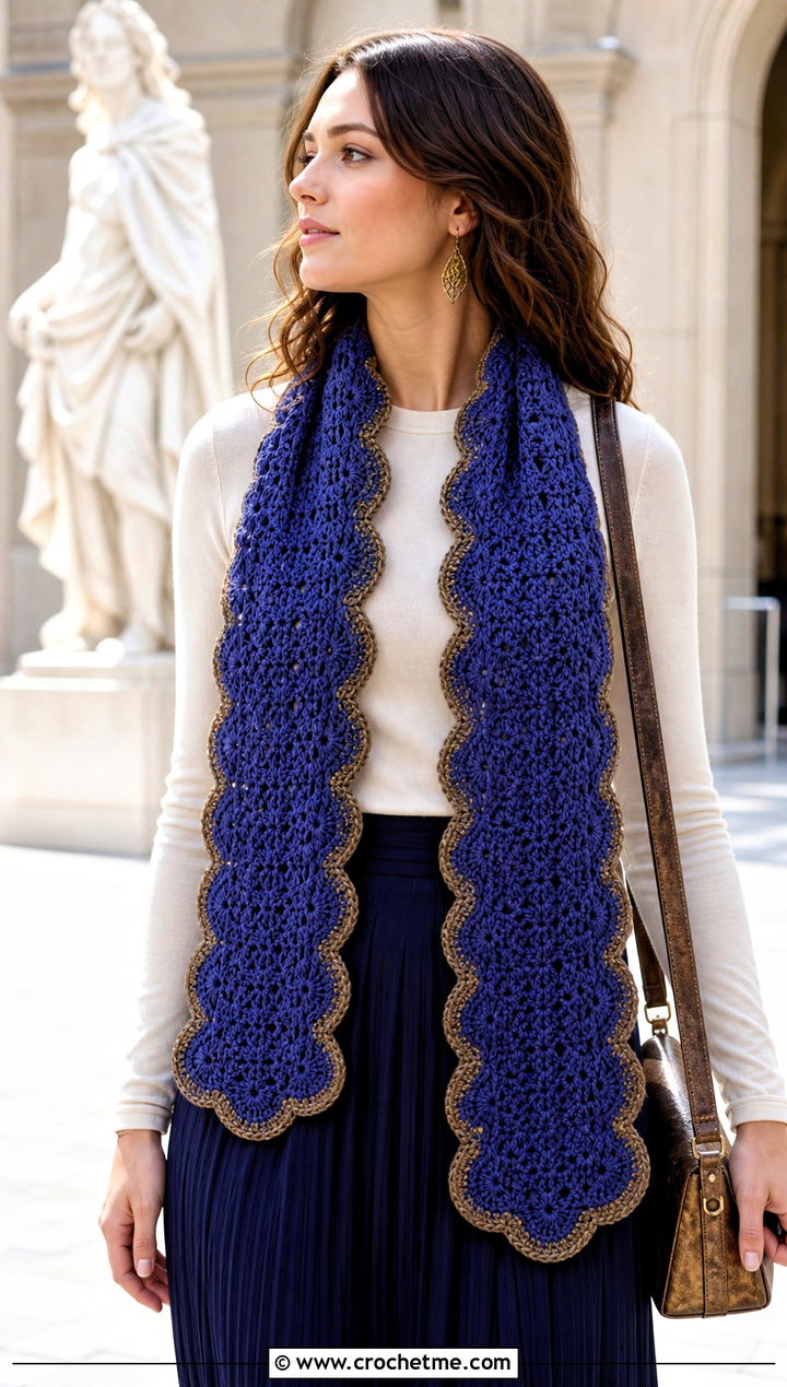 Ravenclaw Scalloped Edge Crochet Harry Potter Scarf With Maxi Skirt - 35 crochet harry potter scarf outfit ideas