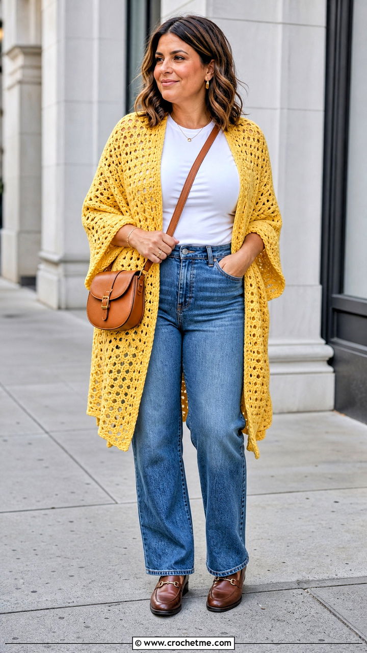 Rectangle Crochet Prayer Shawl With Jeans And Loafers - 35 easy crochet prayer shawls outfit ideas
