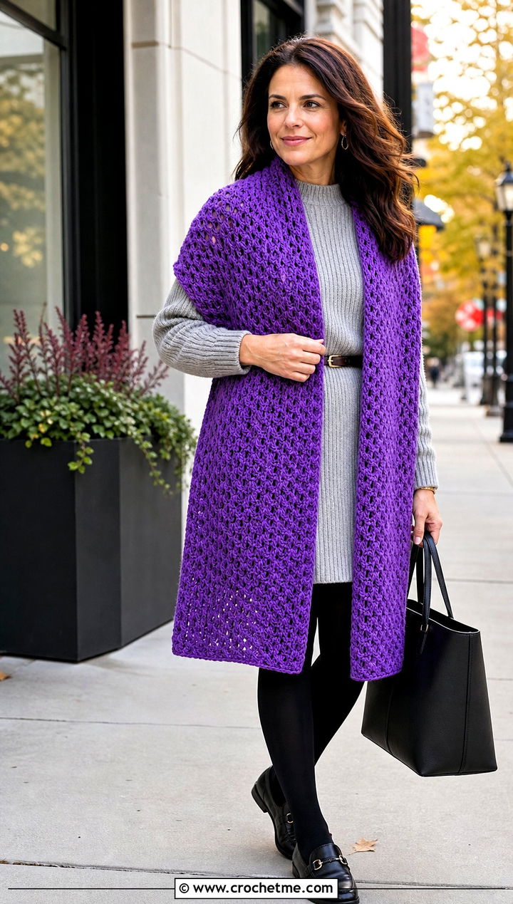 Rectangular Skein Crochet Wrap With Sweater Dress And Loafers - 15 Easy 1 Skein Crochet Shawl outfit ideas