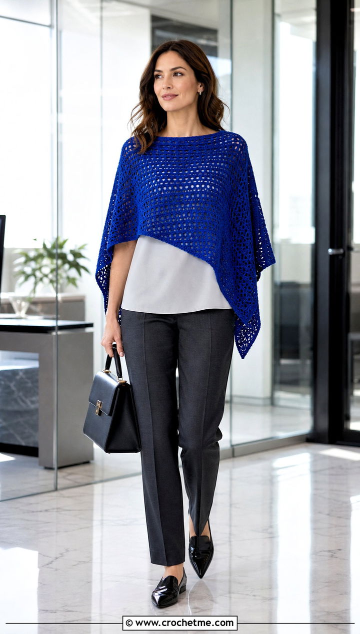 Rectangular Crochet Poncho With Tailored Trousers - 25 Crochet For Poncho outfit ideas