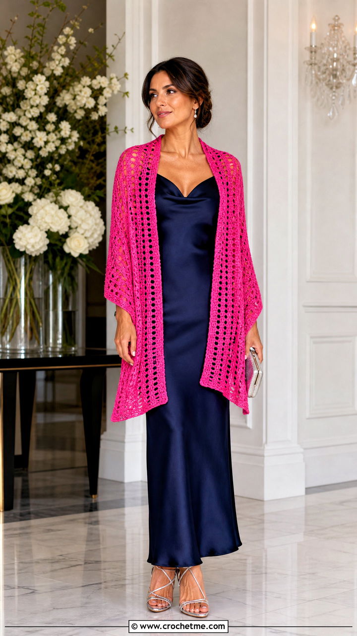Rectangular Crochet Shawl With Slip Dress - 35 easy simple crochet shawl outfit ideas