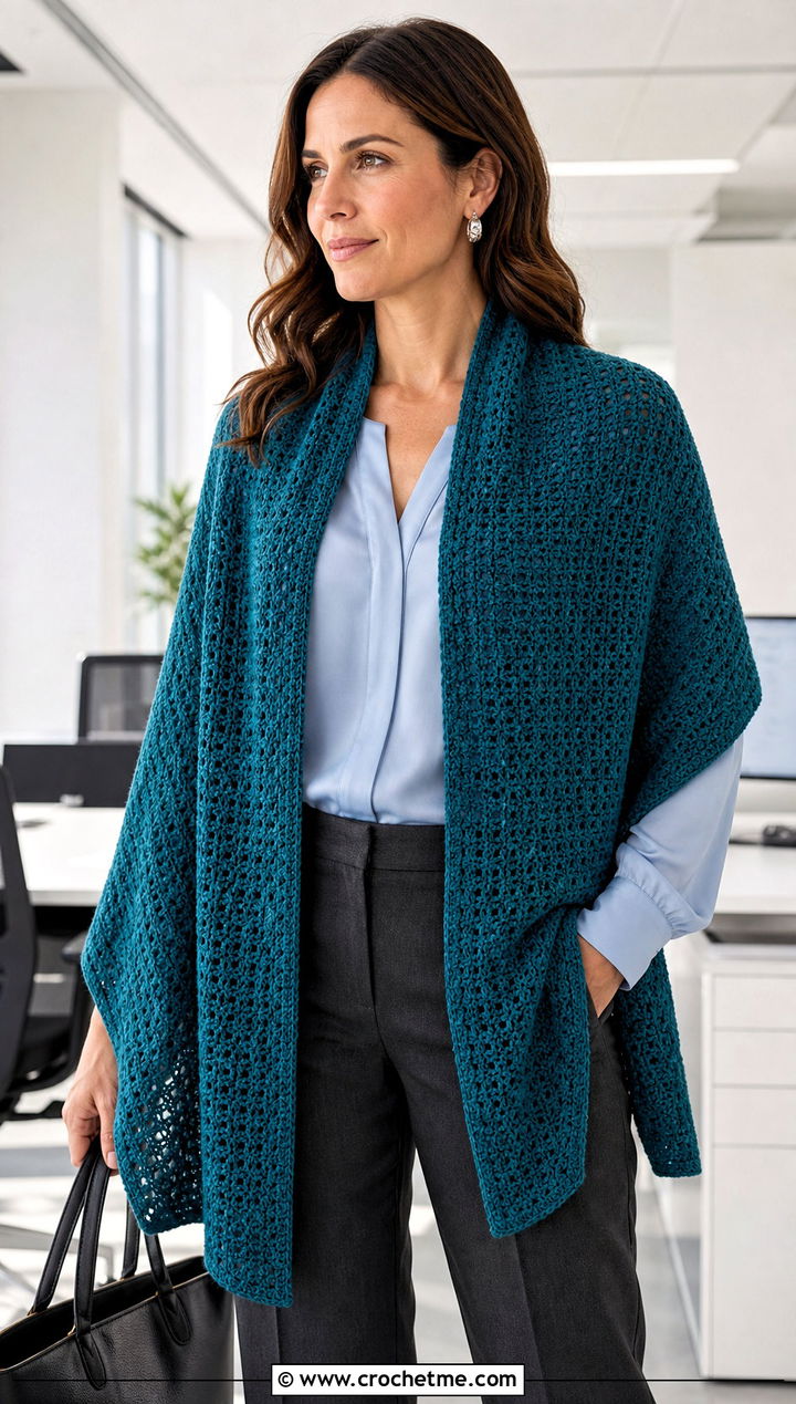 Rectangular Crochet Wrap With Tailored Trousers - 20 Crochet For Shawls And Wraps outfit ideas