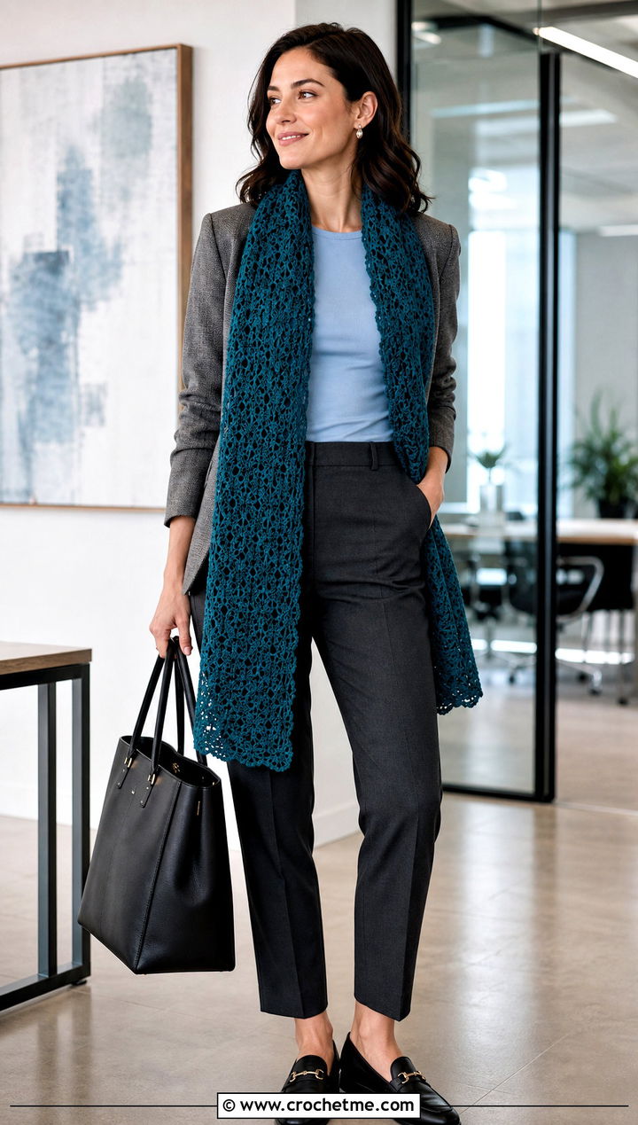 Rectangular Lace Stole With Tailored Trousers - 25 Lacey Crochet Shawls outfit ideas