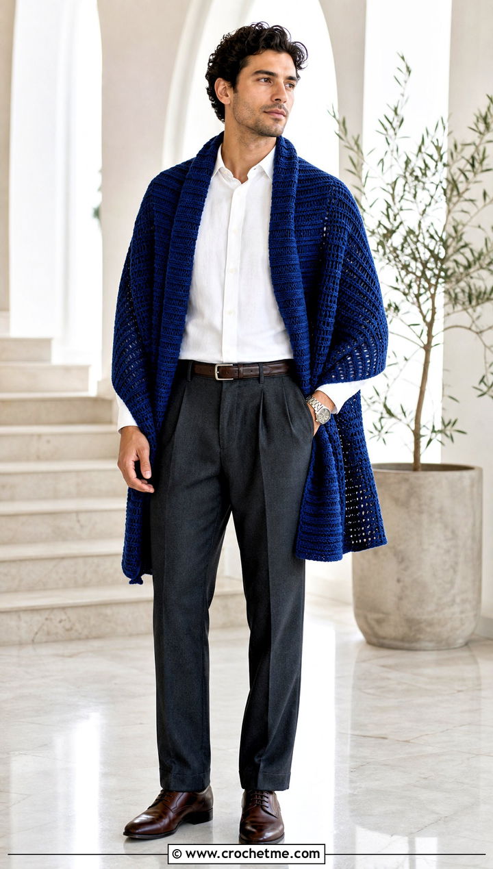 Rectangular Ribbed Prayer Shawl With White Shirt And Trousers - 20 Mens Crochet Prayer Shawl outfit ideas