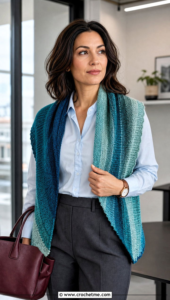 Rectangular Stole Shawl With Tailored Trousers - 25 Crochet Shawl In A Cake outfit ideas