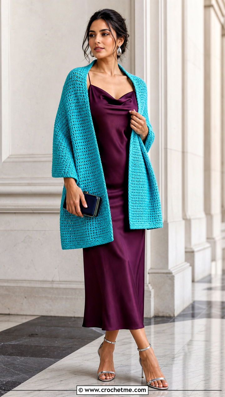 Rectangular Tunisian Crochet Stole With Slip Dress - 35 tunisian crochet shawl outfit ideas