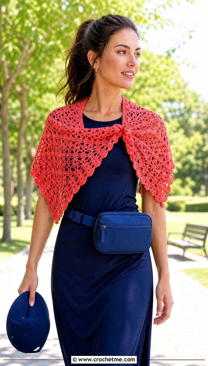 Red Crochet Shawlette With Athletic Dress - 15 Red Crocheted Shawl On Hanger outfit ideas