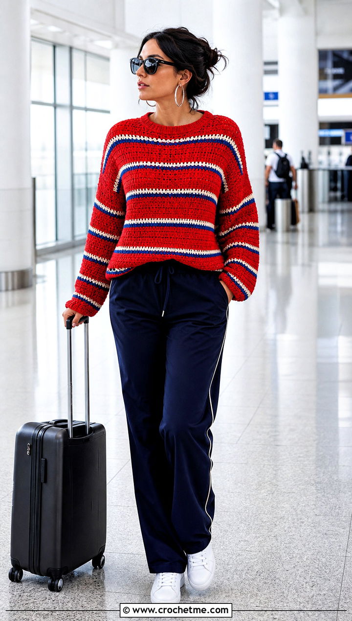Red Striped Crochet Sweater With Track Pants - 15 Red Crochet Sweater On Hanger outfit ideas