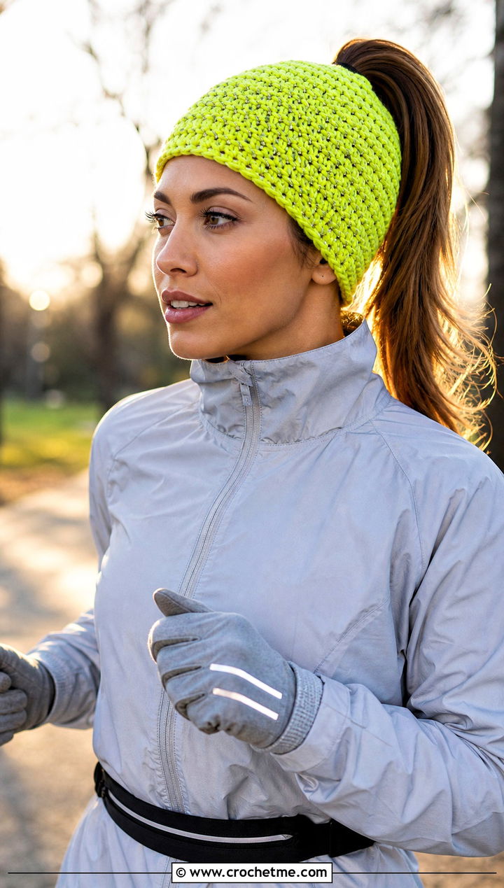 Reflective Ponytail Crochet Cap With Running Outfit - 30 ponytail crochet hat outfit ideas
