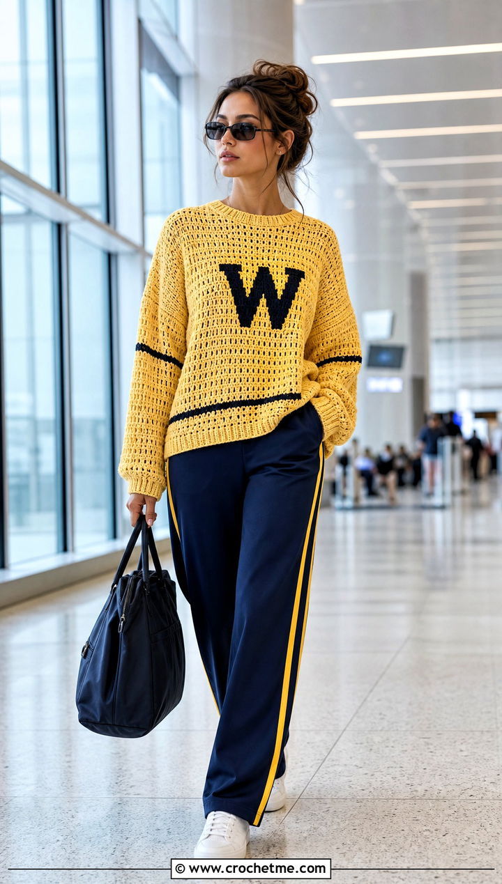 Relaxed Crochet Weasley Sweater With Track Pants - 35 crochet weasley sweater outfit ideas