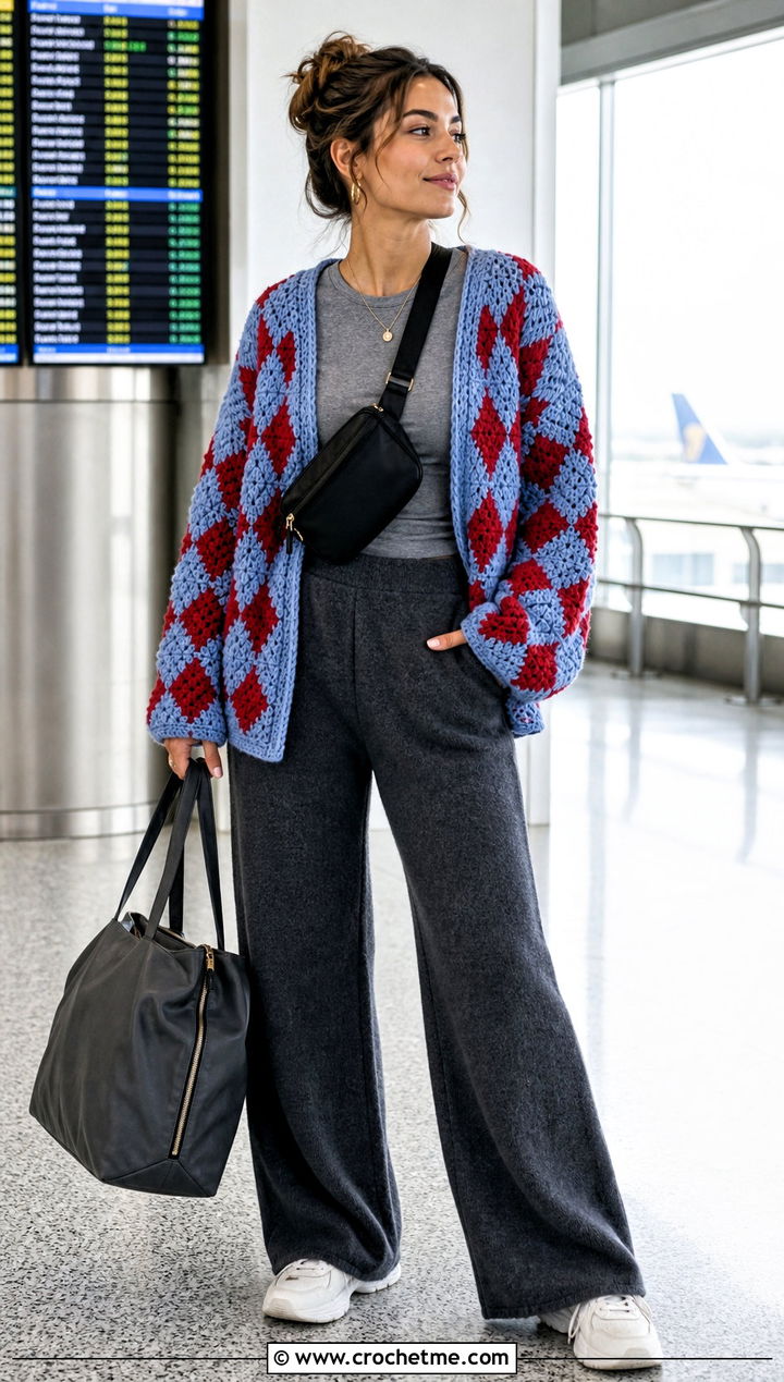 Relaxed Howl Crochet Cardigan With Airport Outfit - 25 Howl Crochet Cardigan outfit ideas