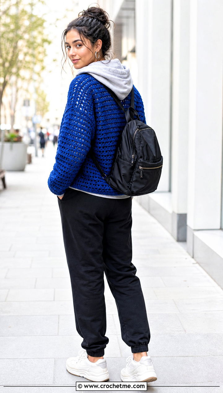 Relaxed Riverbed Crochet Cardigan With Hoodie And Joggers - 25 riverbed crochet cardigan outfit ideas