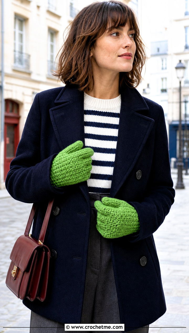 Reverse Tabi Crochet Mittens With Peacoat And Cropped Trousers - 25 Tabi Crochet Mittens outfit ideas