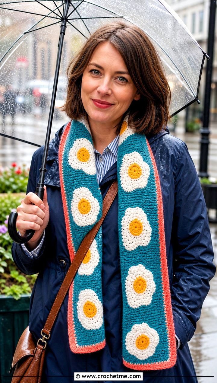 Reversible Bacon And Eggs Scarf With Raincoat - 20 Crochet Bacon And Eggs Scarf outfit ideas