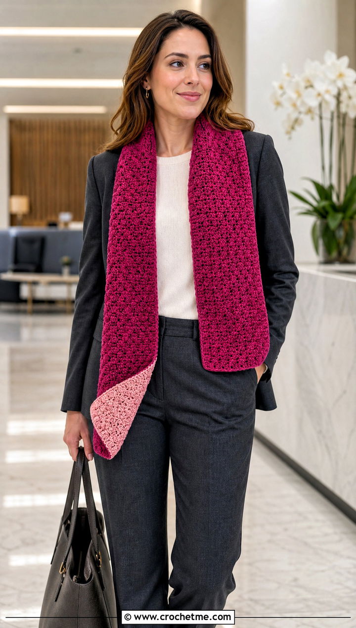 Reversible C C Rectangle Scarf With Tailored Suit - 35 c2c crochet scarf outfit ideas