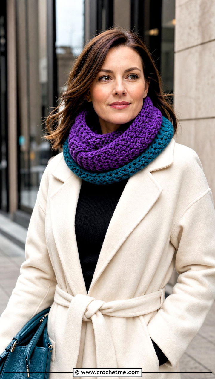 Reversible Chunky Yarn Crochet Cowl With Minimalist Coat - 25 Chunky Yarn Crochet Cowl outfit ideas