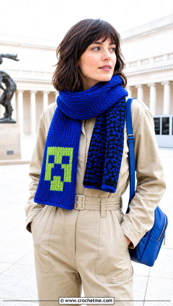 Reversible Creeper Scarf With Utility Jumpsuit - 15 minecraft creeper crochet scarf outfit ideas