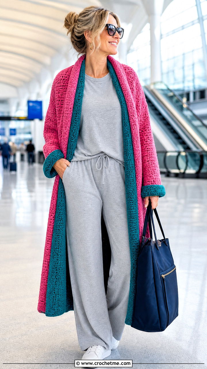 Reversible Crochet Coat With Travel Lounge Set - 35 crochet coat outfit ideas