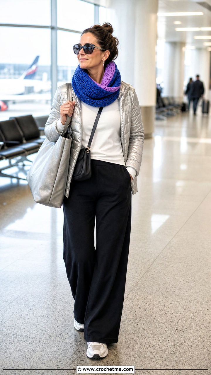 Reversible Crochet Cowl Scarf With Travel Outfit - 35 crochet cowell scarf outfit ideas