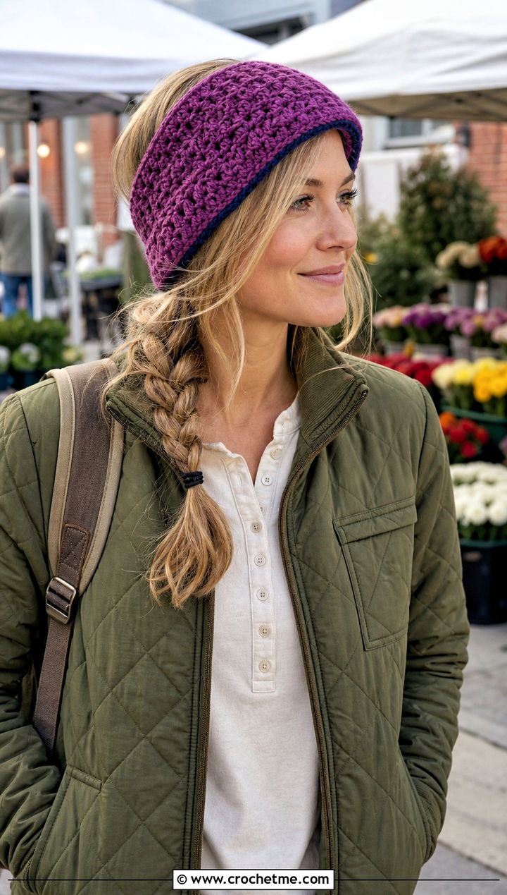 Reversible Crochet Ear Wrap With Weekend Layers - 20 crochet ear wrap outfit ideas