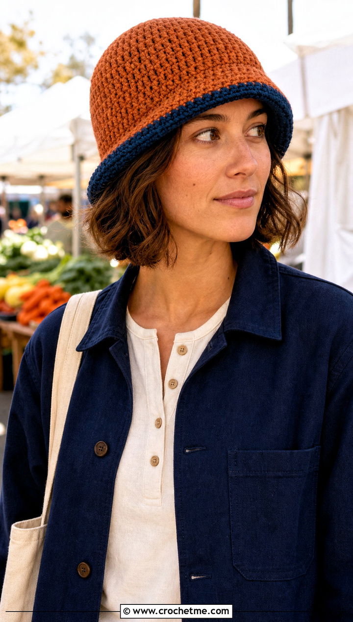 Reversible Crochet Link Hat With Chore Coat - 30 crochet link hat outfit ideas