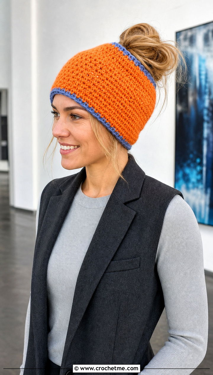 Reversible Crochet Messy Bun Hat With Elastic And Longline Vest - 25 Crochet Messy Bun Hat With Elastic outfit ideas