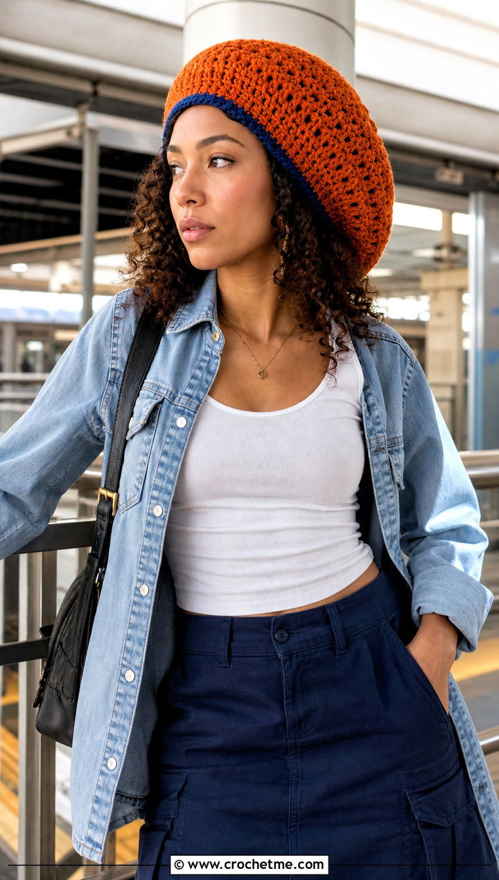Reversible Crochet Rasta Tam With Overshirt And Cargo Skirt - 15 Crochet Bob Marley Hat outfit ideas