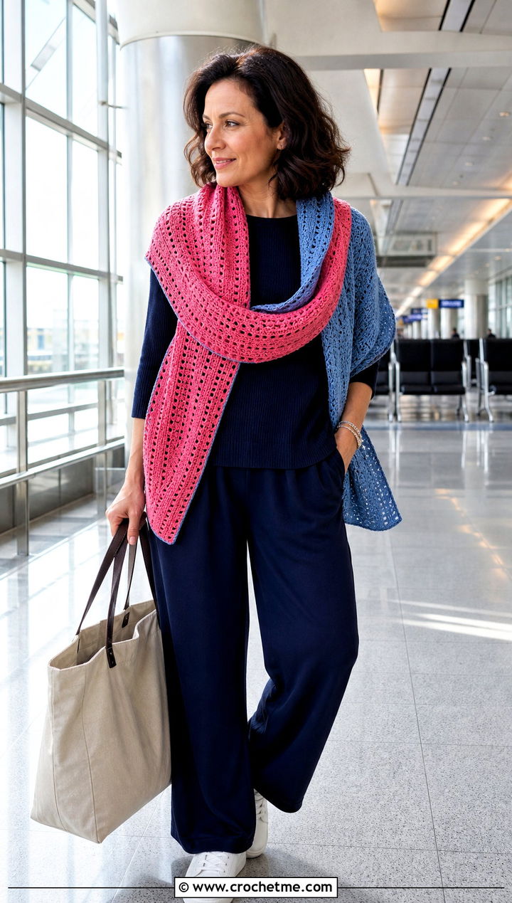 Reversible Crochet Rectangular Shawl With Travel Set - 30 crochet rectangular shawl outfit ideas