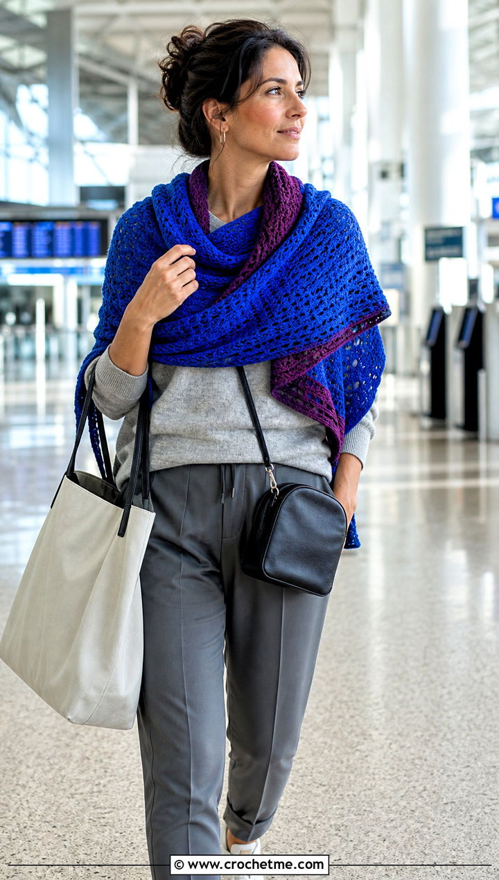 Reversible Crochet Shawl With Travel Outfit - 25 Fall Crochet Shawl outfit ideas