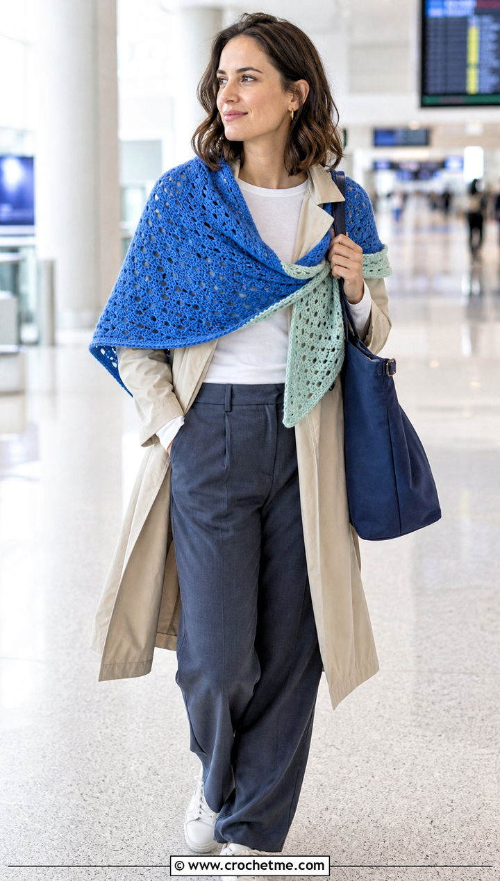 Reversible Crochet Shoulder Shawl With Travel Outfit - 25 Crochet Shoulder Shawl outfit ideas