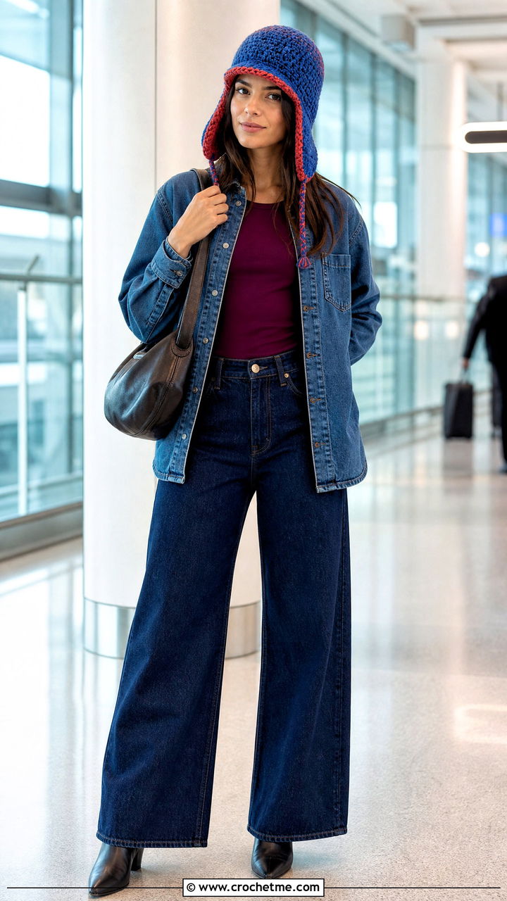 Reversible Crochet Trapper Hat With Double Denim - 35 Crochet Trapper Hat outfit ideas