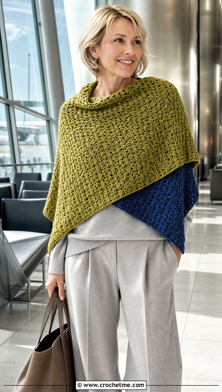 Reversible Crocheted Shawl With A Matching Set - 20 Crocheted Shawl outfit ideas