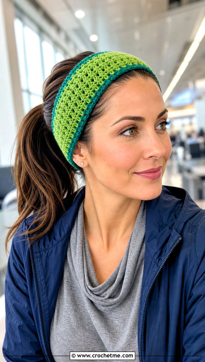 Reversible Green Crochet Headband With Airport Lounge Set - 30 green crochet headband outfit ideas