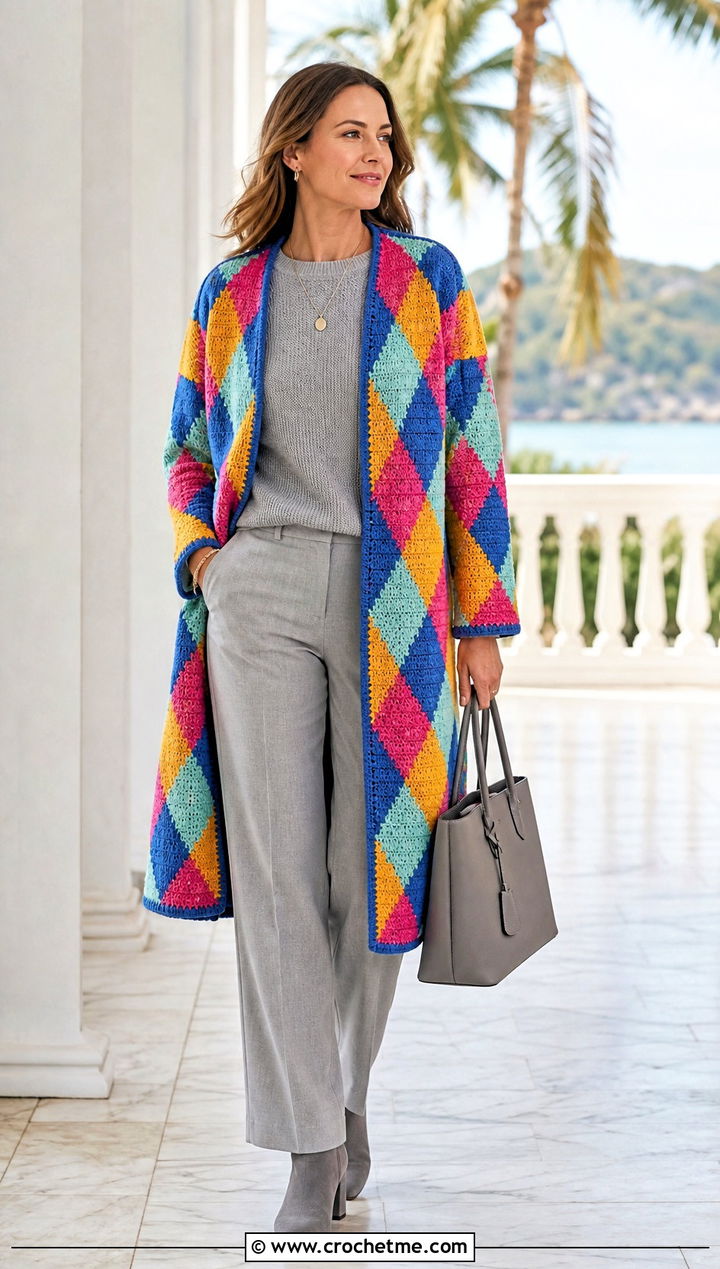Reversible Howl Crochet Coat With Monochrome Outfit - 25 howl crochet coat outfit ideas