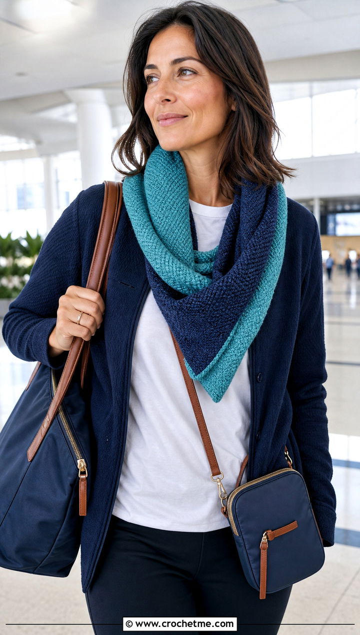 Reversible Lemon Peel Stitch Scarf With Travel Outfit - 20 Crochet Lemon Peel Stitch Scarf outfit ideas