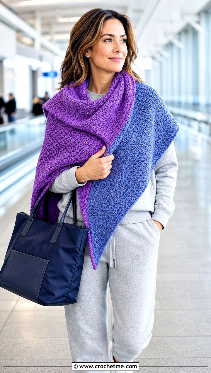 Reversible Moss Stitch Shawl With A Tracksuit - 25 Crochet Moss Stitch Shawl outfit ideas