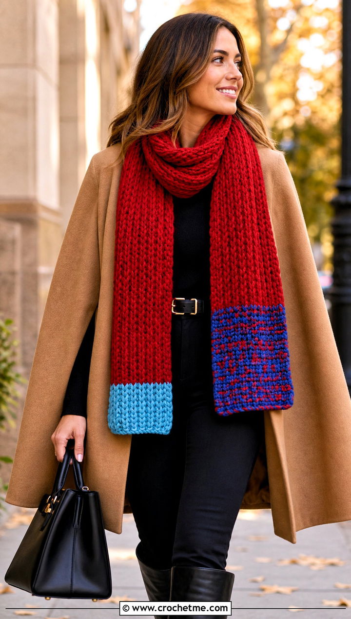 Reversible Pencil Crochet Scarf With Cape Coat - 30 Pencil Crochet Scarf outfit ideas