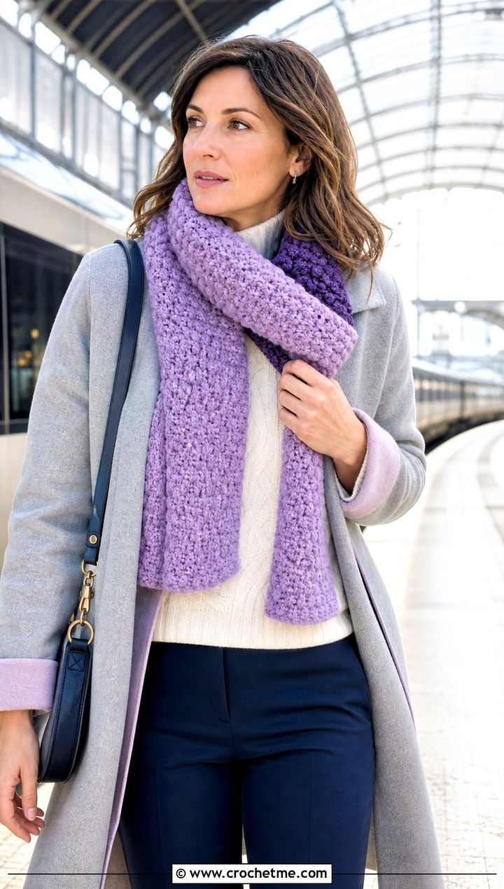 Reversible Popcorn Crochet Scarf With Reversible Coat - 25 Popcorn Crochet Scarf outfit ideas