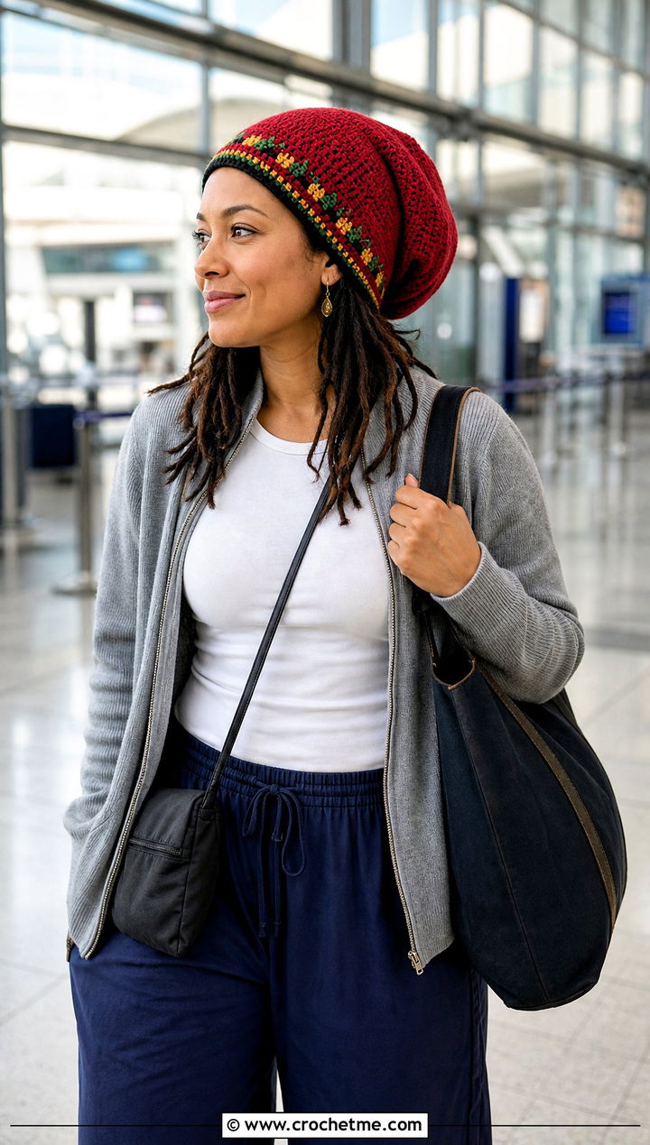 Reversible Rasta Beanie With Convertible Travel Outfit - 25 crochet rasta beanie outfit ideas