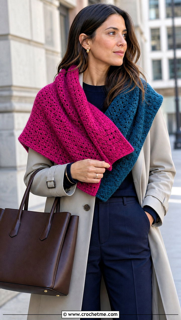 Reversible Rectangle Crochet Shawl With Trench Coat - 20 Rectangle Crochet Shawls outfit ideas