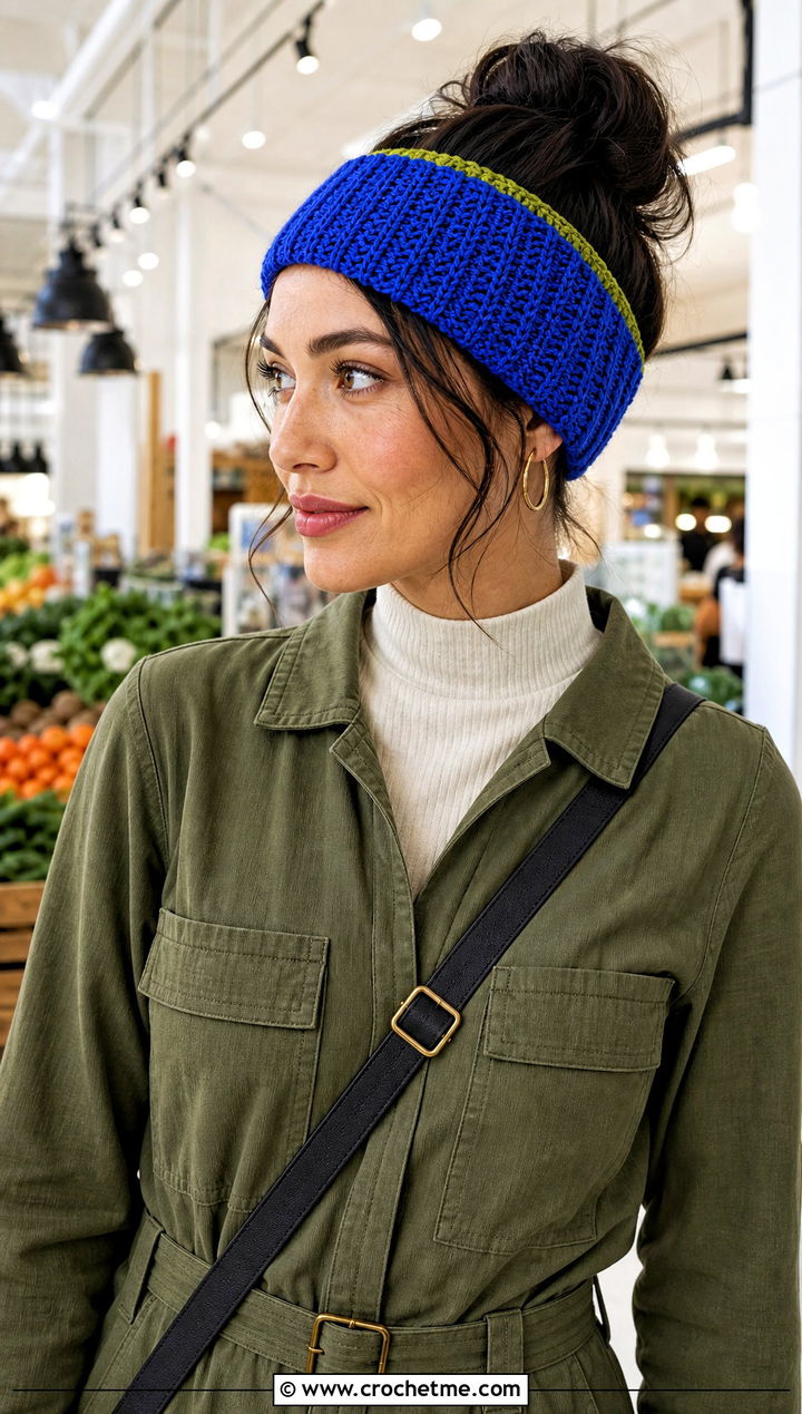 Reversible Ribbed Crochet Headband With Utility Jumpsuit - 15 Cozy Ribbed Crochet Headband outfit ideas