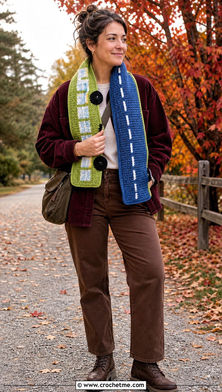 Reversible School Bus Scarf With Shacket - 25 Crochet School Bus Scarf outfit ideas
