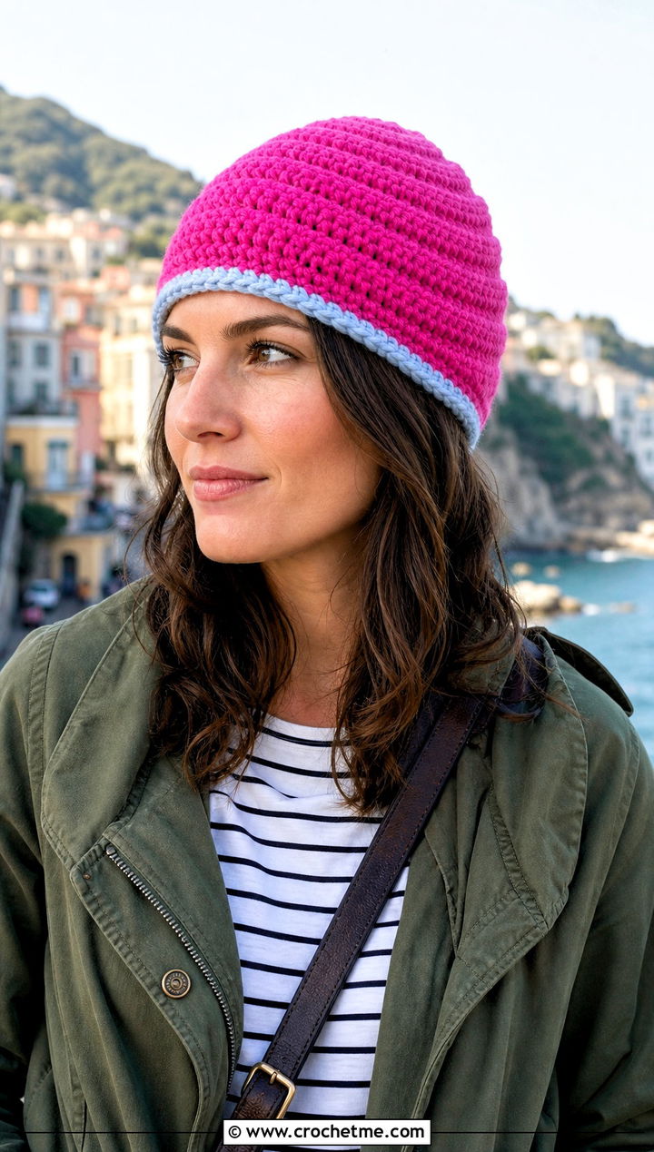 Reversible Spiral Crochet Beanie With Utility Jacket - 25 Spiral Crochet Hat outfit ideas