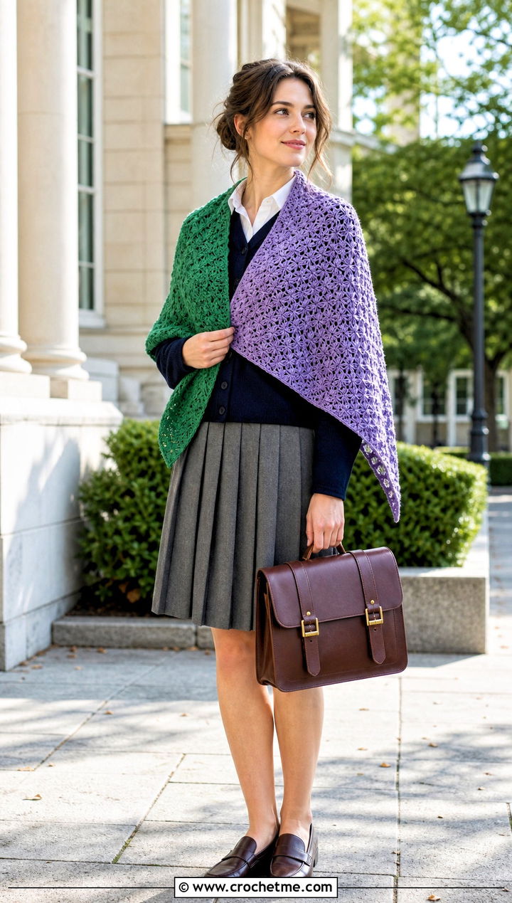 Reversible Star Crochet Shawl With Pleated Skirt - 30 star crochet shawl outfit ideas