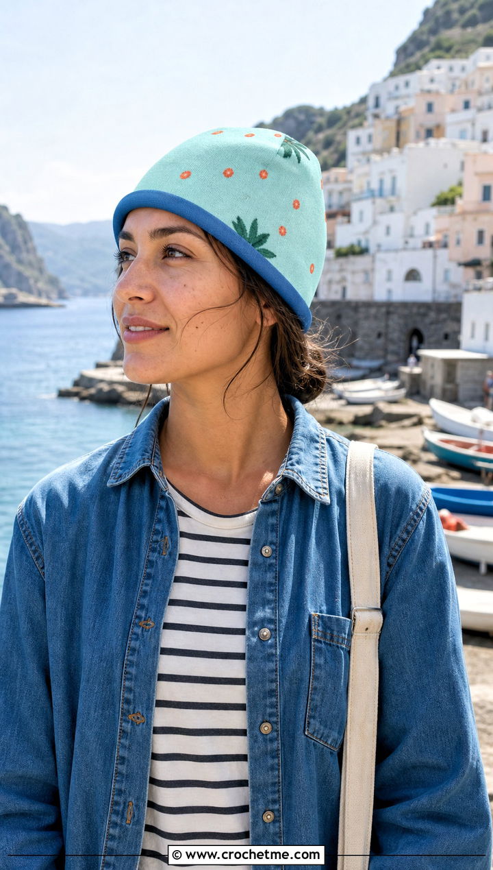 Reversible Strawberry Beanie With Casual Layers - 30 Crochet Strawberry Beanie outfit ideas