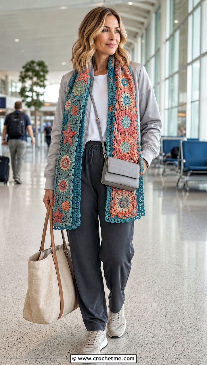 Reversible Tapestry Crochet Scarf With Travel Outfit - 35 tapestry crochet scarf outfit ideas
